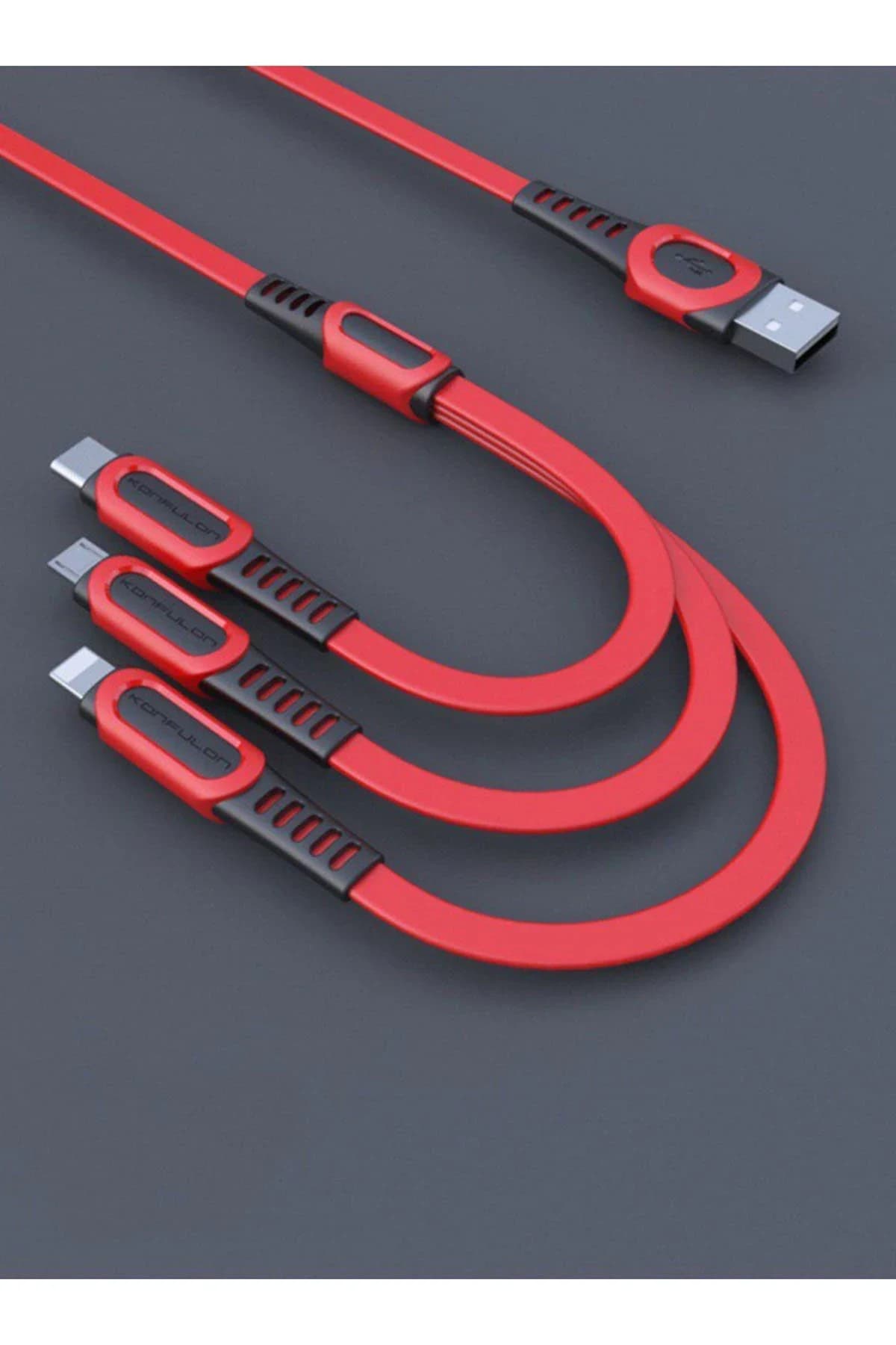 Konfulon DC19 3in1 USB Kablo 1.3M 3A - Kırmızı