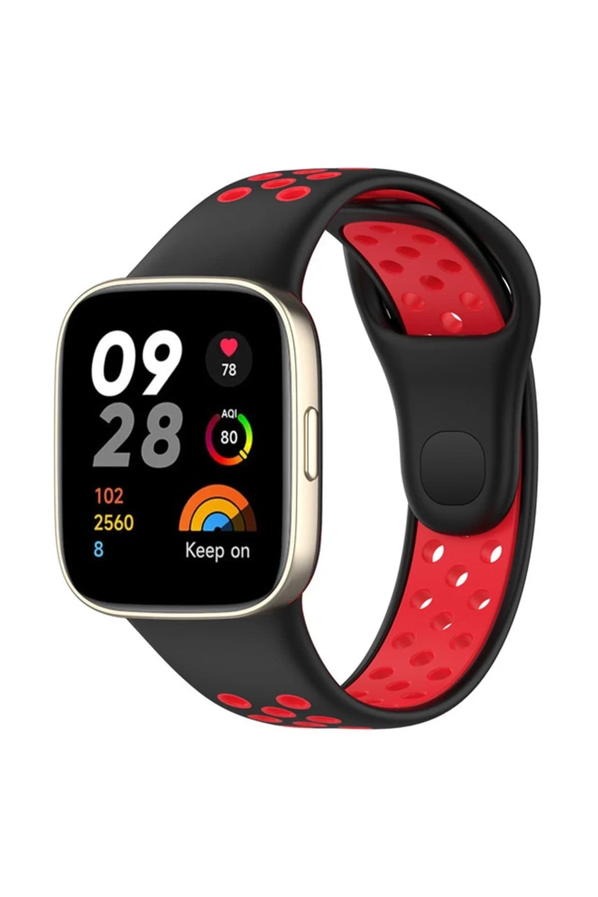 uryport Xiaomi Redmi Watch 3 Spor Delikli Kordon - Siyah-Kırmızı