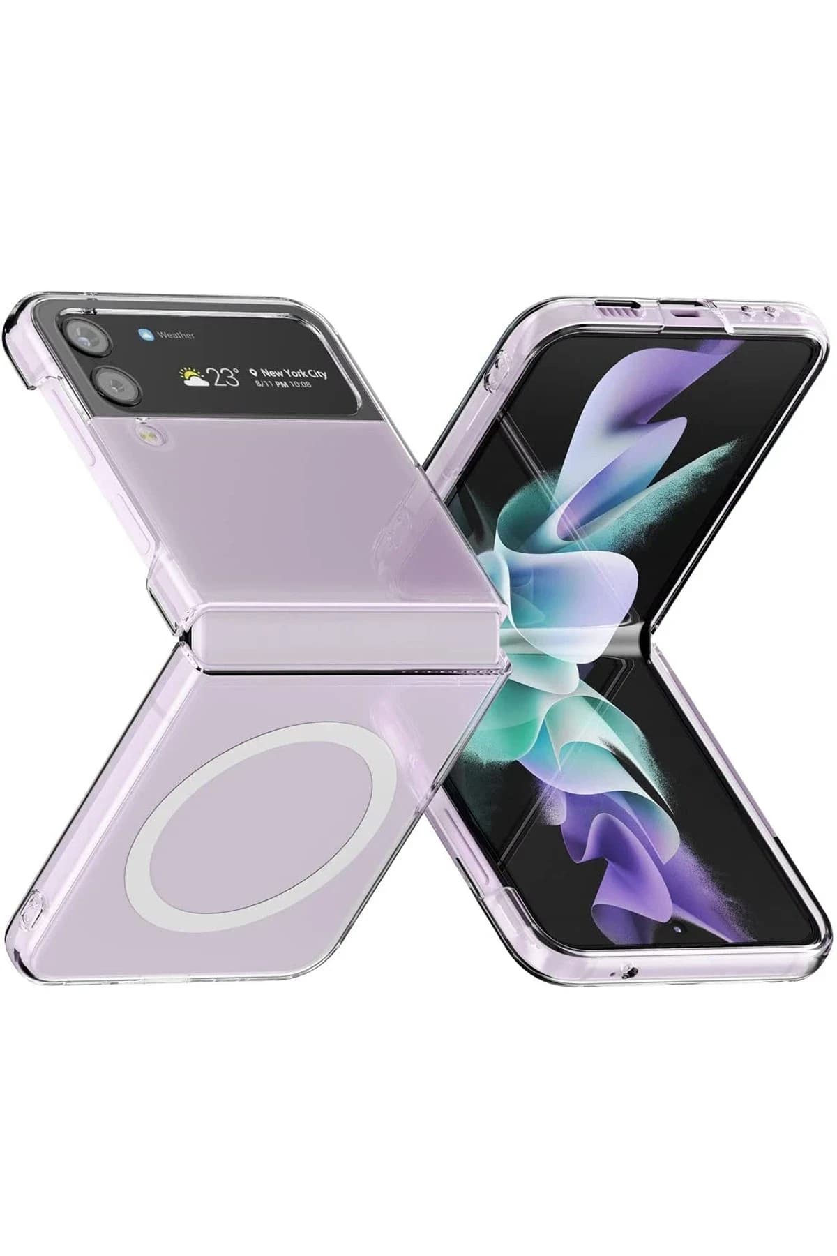 uryport Samsung Galaxy Z Flip 4 Kılıf Magneticsafe Şeffaf Silikon - Şeffaf