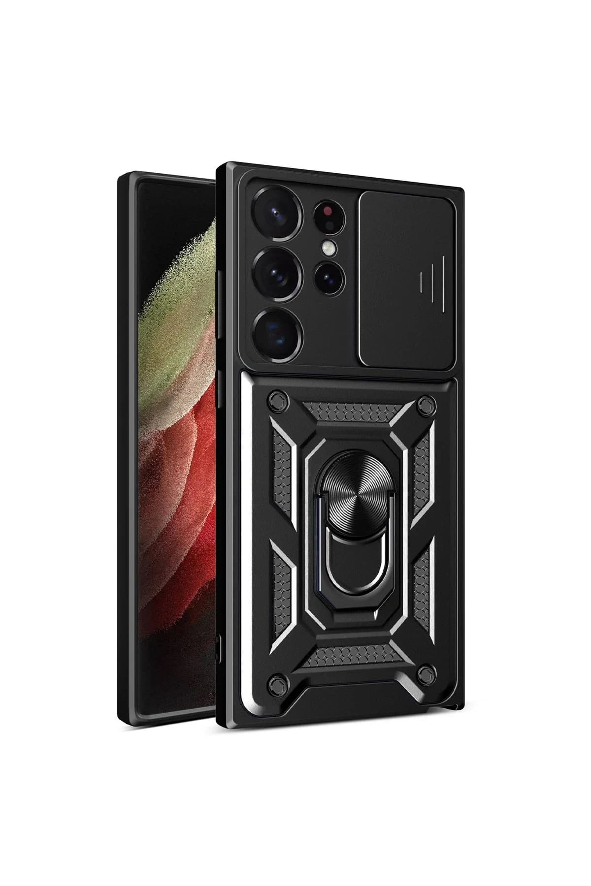 uryport Samsung Galaxy S23 Ultra Kılıf Pars Lens Yüzüklü Silikon - Siyah