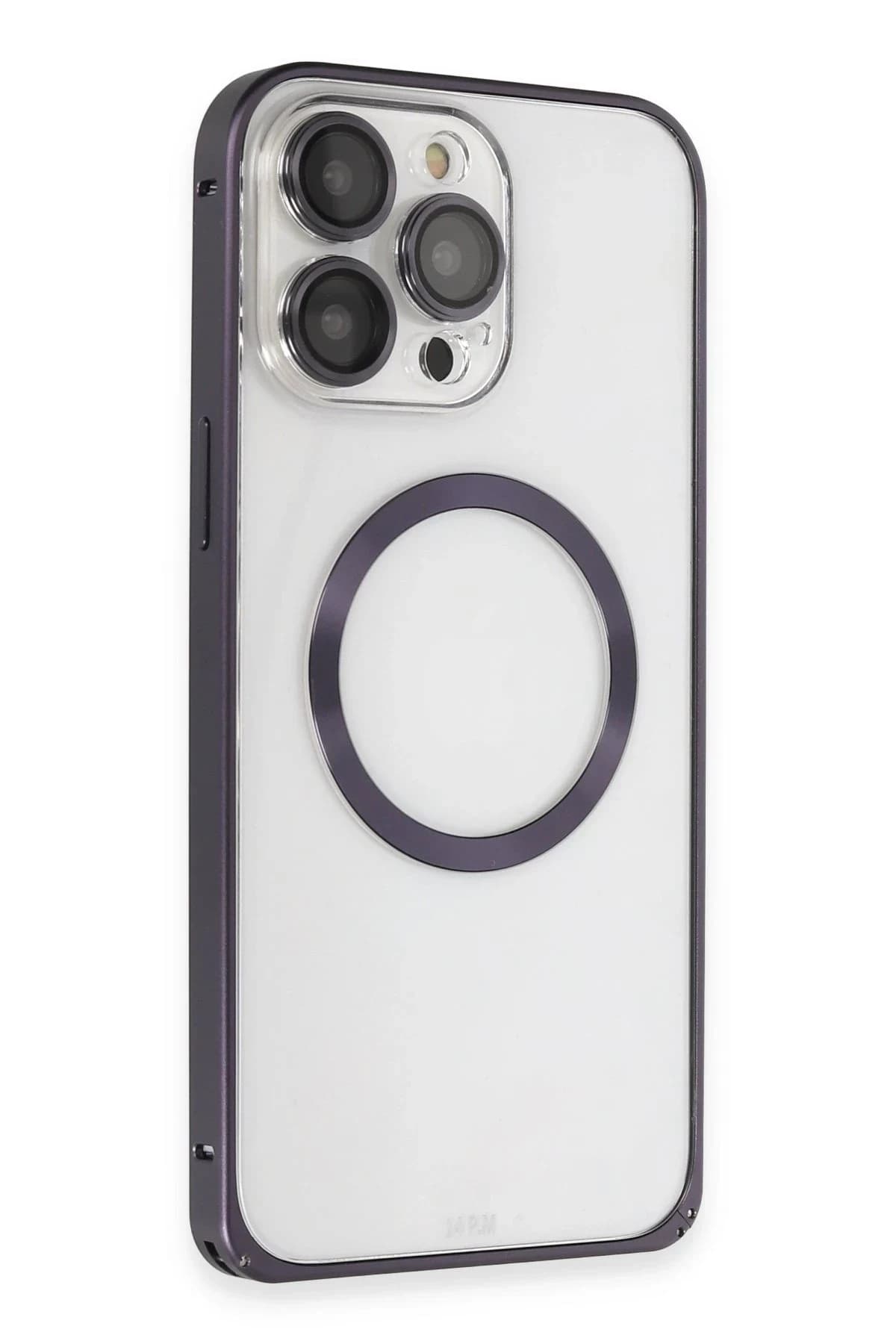 Joko Apple iPhone 14 Pro Max Kılıf Metal Bumper Magneticsafe Kapak - Derin Mor