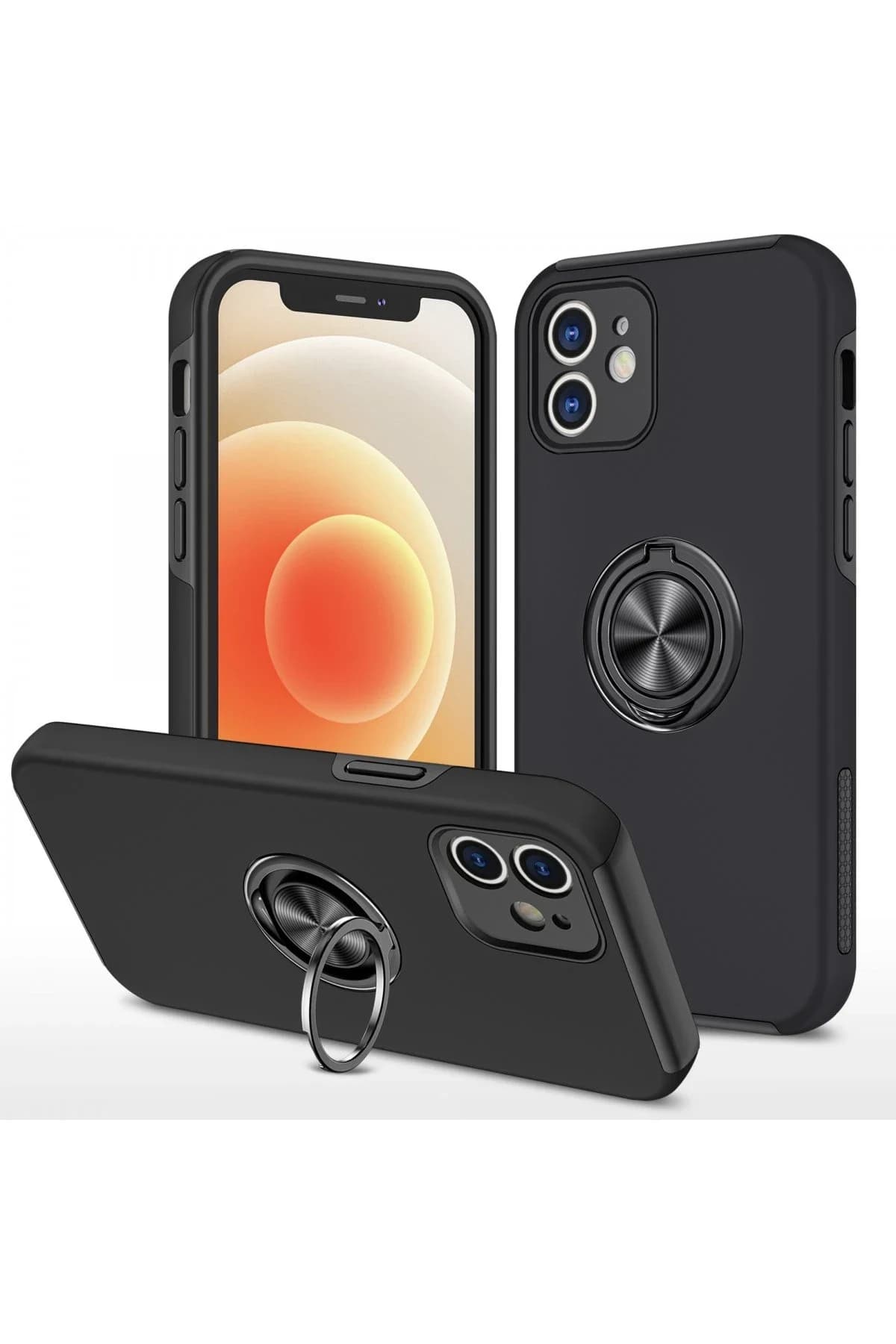 uryport Apple iPhone 12 Mini Kılıf Elit Yüzüklü Kapak - Siyah