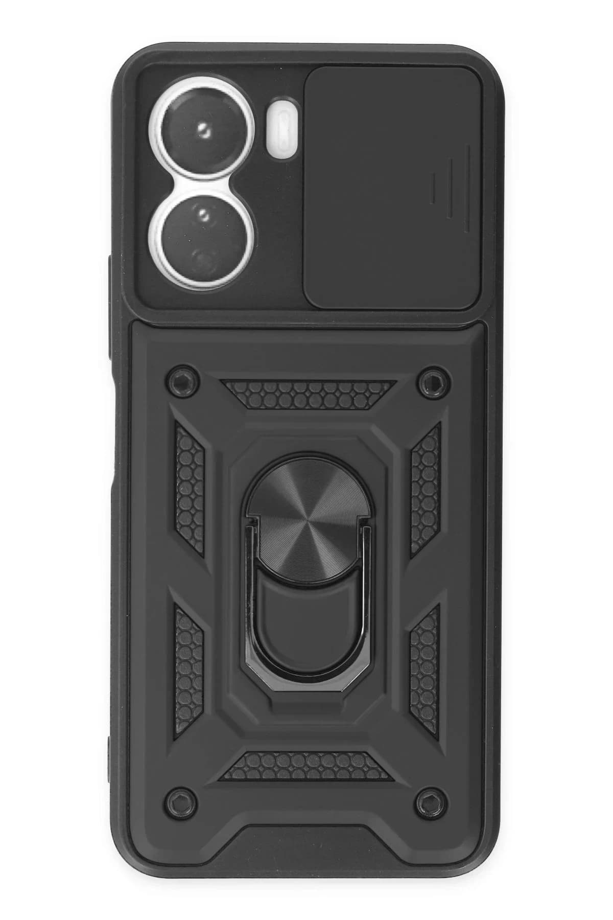 uryport Vivo Y16 Kılıf Pars Lens Yüzüklü Silikon - Siyah