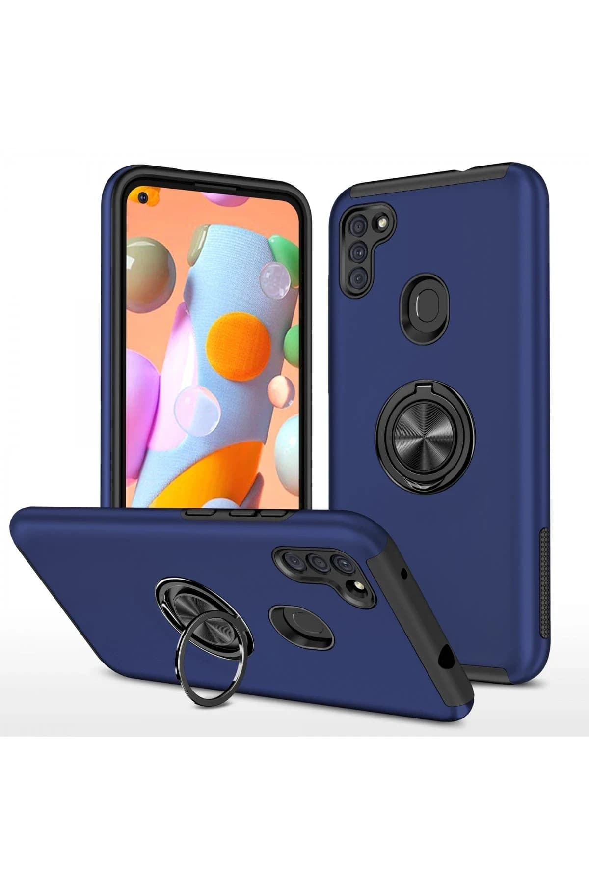 uryport Samsung Galaxy A11 Kılıf Elit Yüzüklü Kapak - Lacivert
