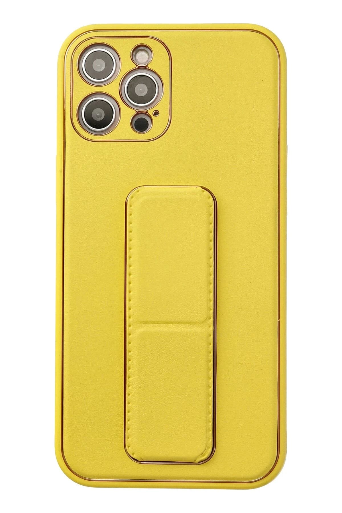 uryport Apple iPhone 12 Pro Max Kılıf Coco Deri Standlı Kapak - Sarı
