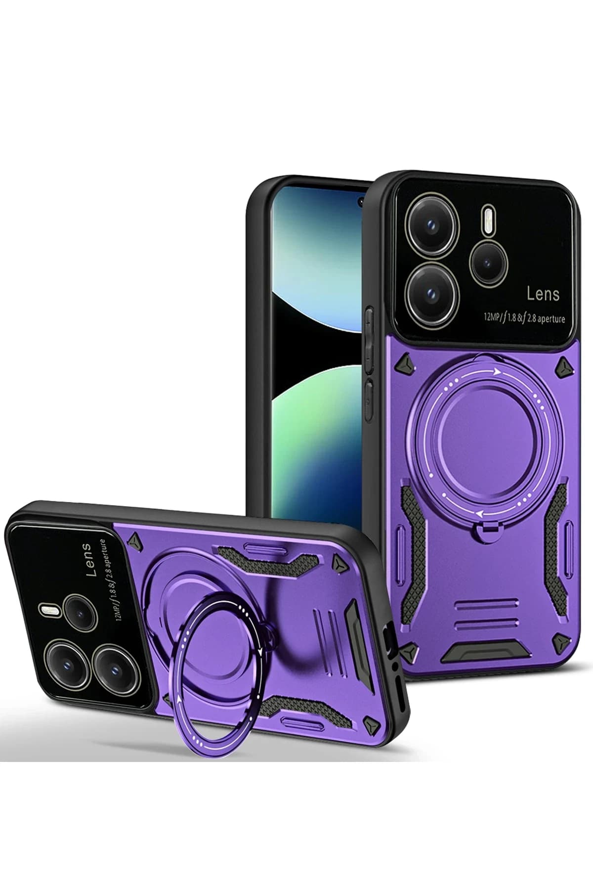 uryport Xiaomi Redmi Note 14 4G Kılıf Joy Lens Standlı Kapak - Mor