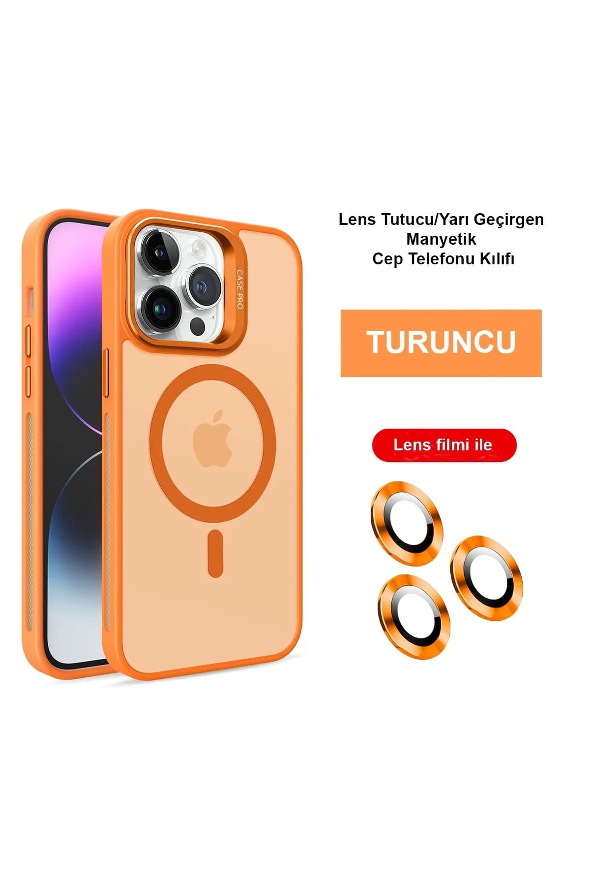 Joko Apple iPhone 15 Pro Kılıf Flet Lens Magsafe Kapak - Turuncu