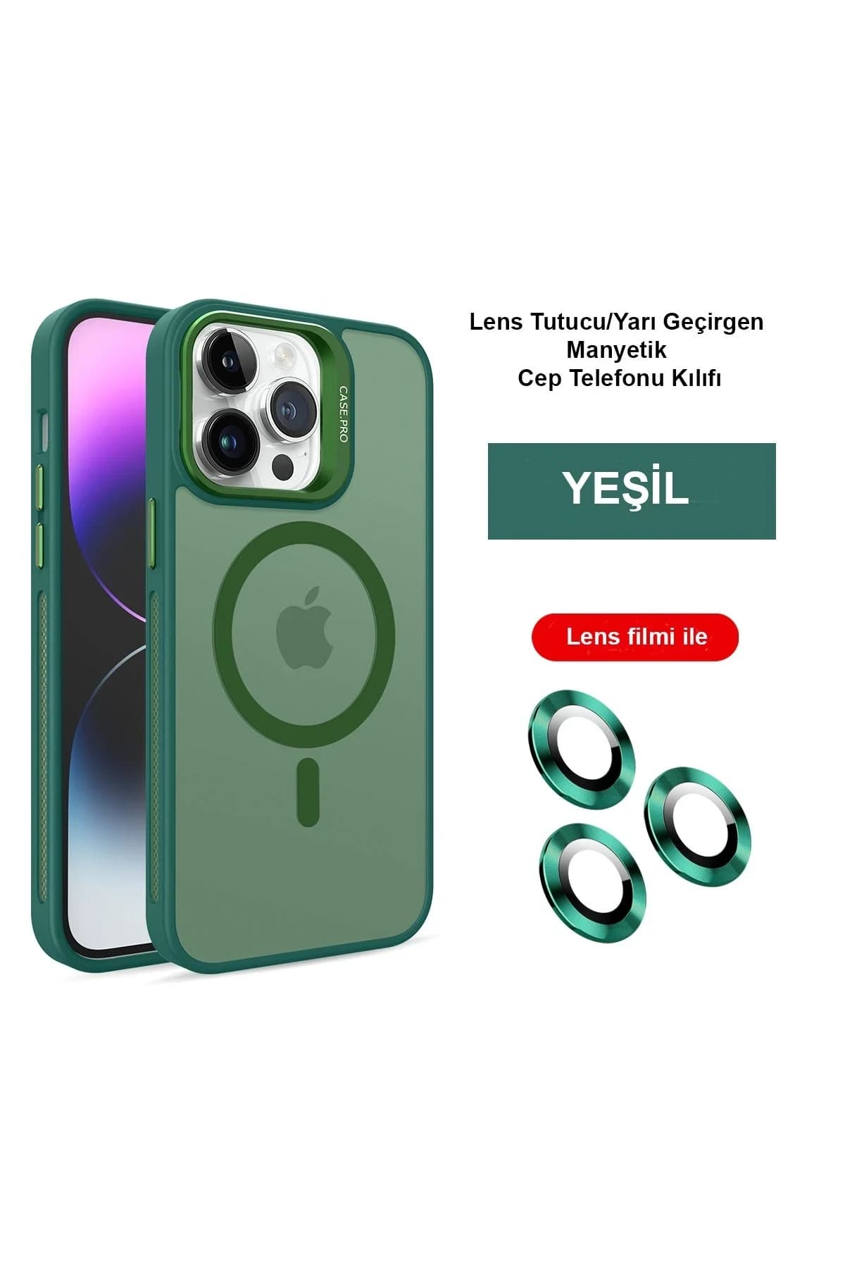 Joko Apple iPhone 15 Pro Max Kılıf Flet Lens Magsafe Kapak - Koyu Yeşil