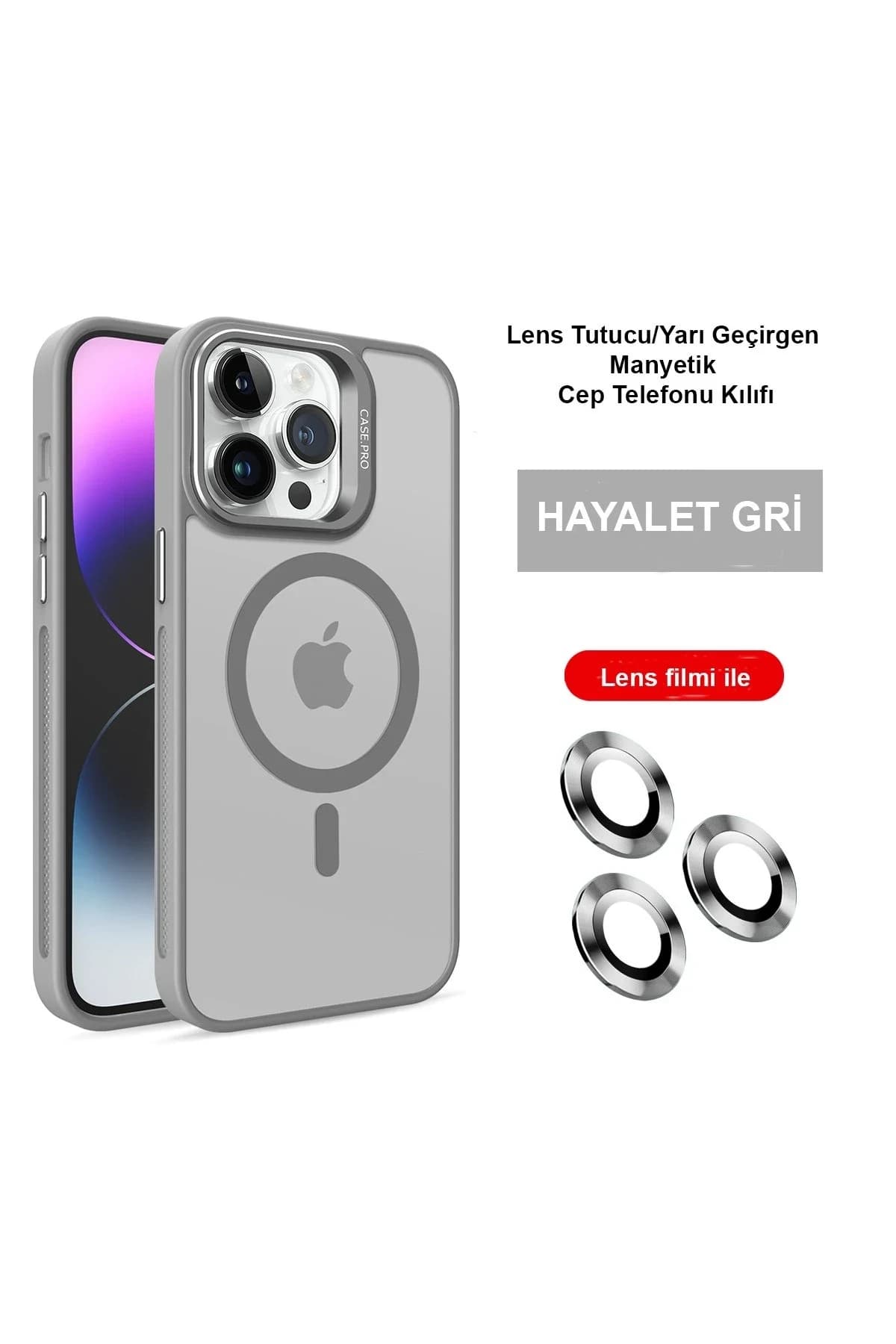 Joko Apple iPhone 15 Pro Max Kılıf Flet Lens Magsafe Kapak - Gri