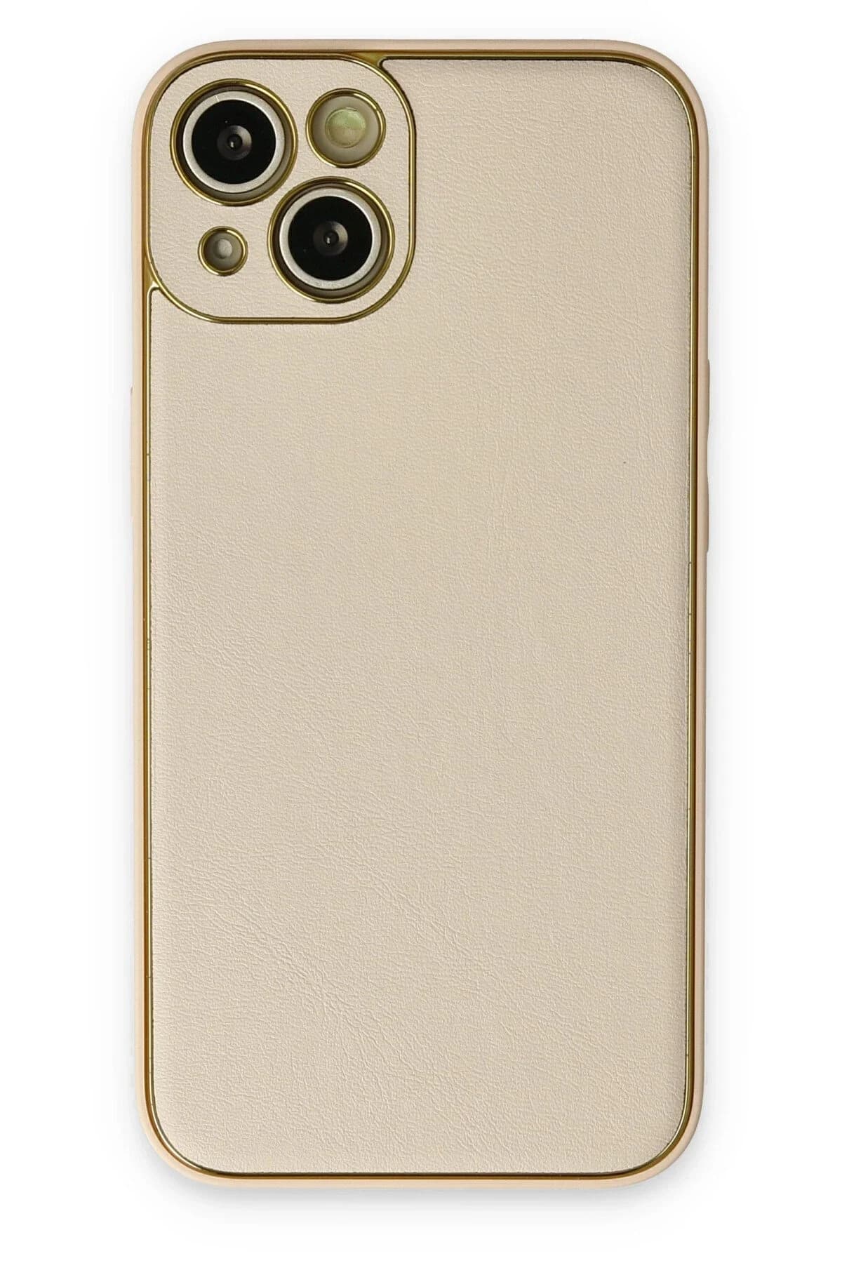 uryport Apple iPhone 14 Kılıf Coco Deri Silikon Kapak - Gold