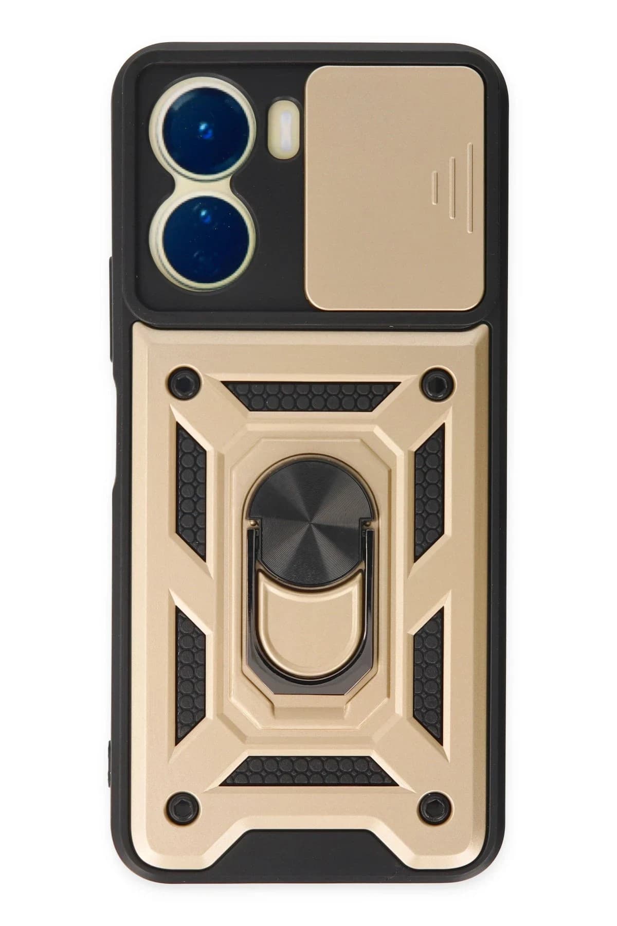 uryport Vivo Y16 Kılıf Pars Lens Yüzüklü Silikon - Gold