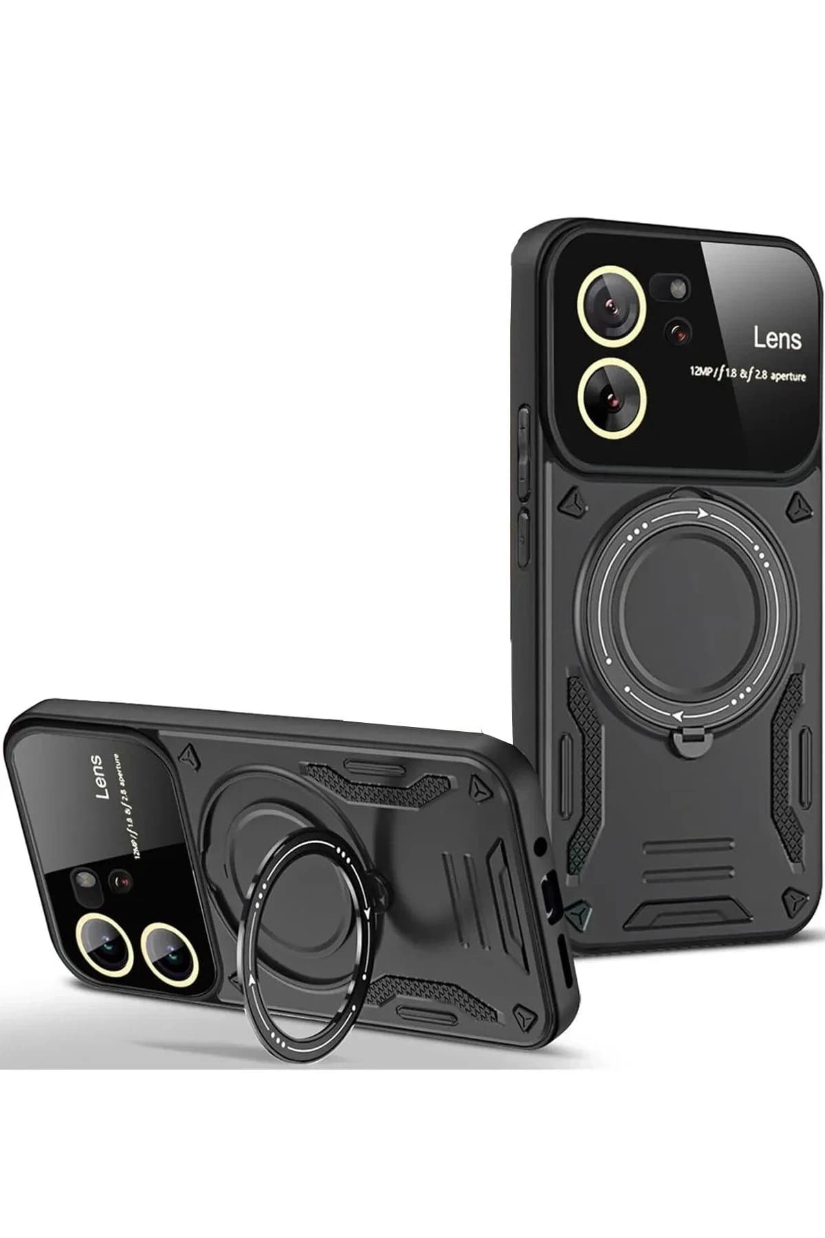 uryport Xiaomi Mi 13T Pro Kılıf Joy Lens Standlı Kapak - Siyah