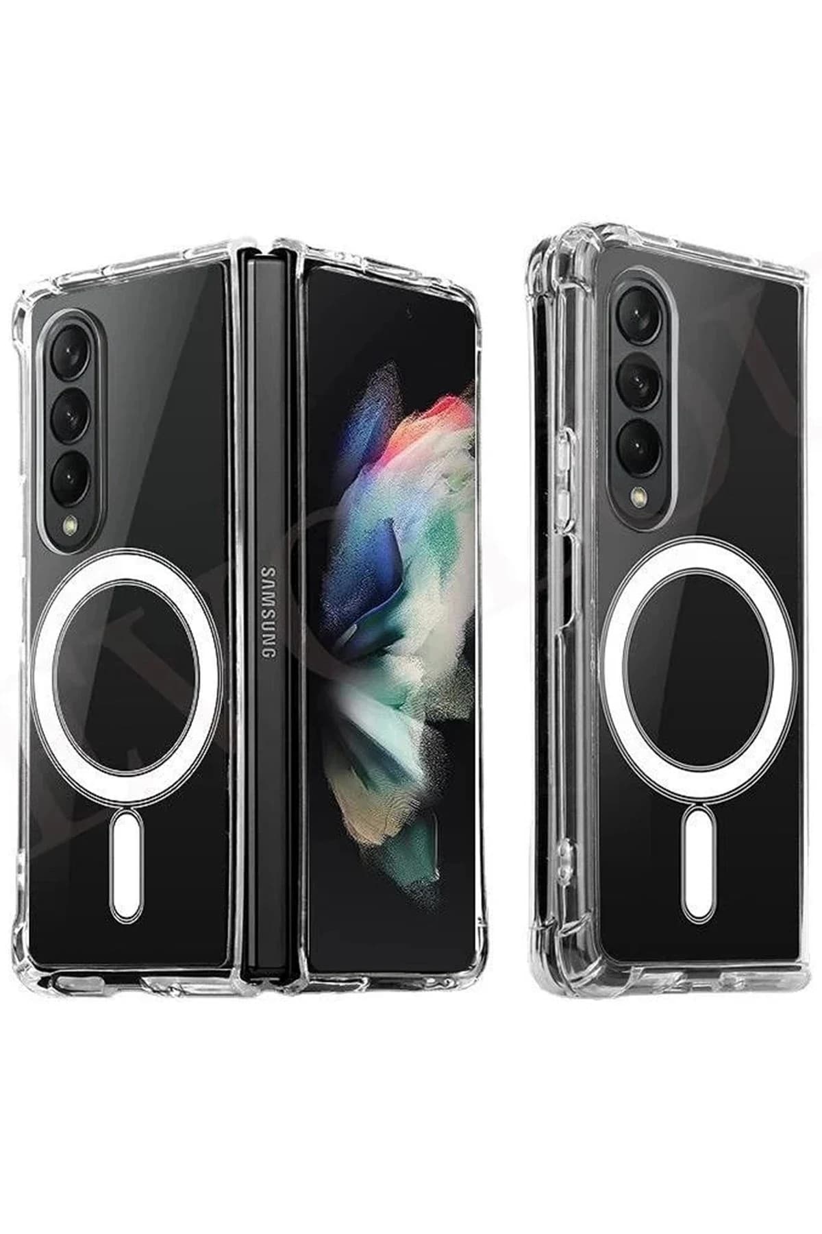 uryport Samsung Galaxy Z Fold 3 Kılıf Magneticsafe Şeffaf Silikon - Şeffaf