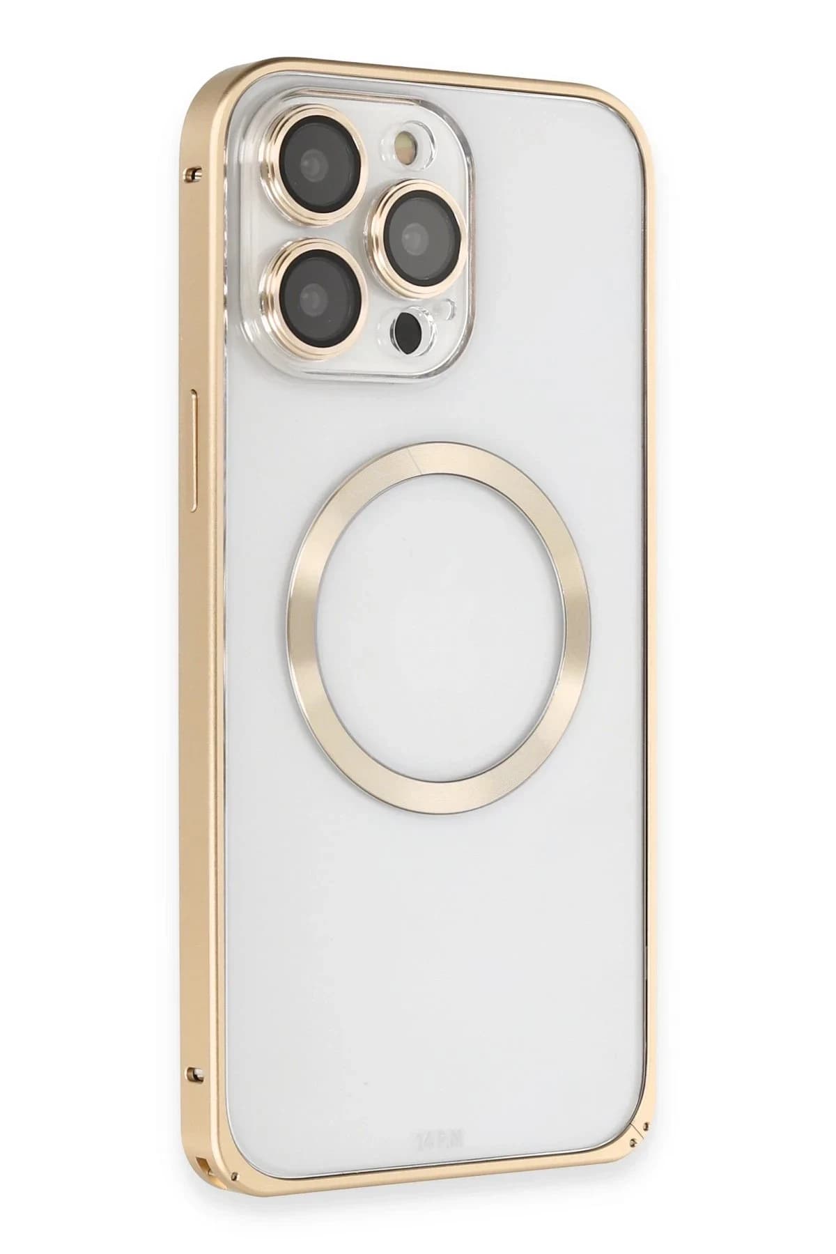 Joko Apple iPhone 14 Pro Max Kılıf Metal Bumper Magneticsafe Kapak - Gold