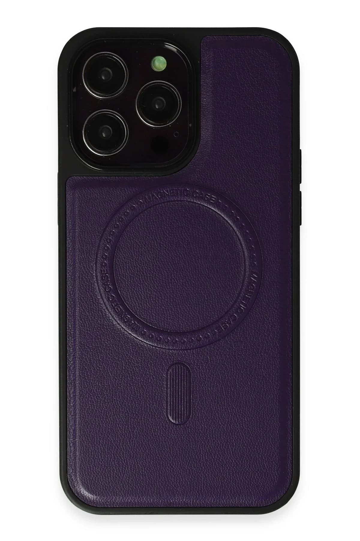 uryport Apple iPhone 15 Pro Kılıf Ozzi Magsafe Deri Kapak - Derin Mor