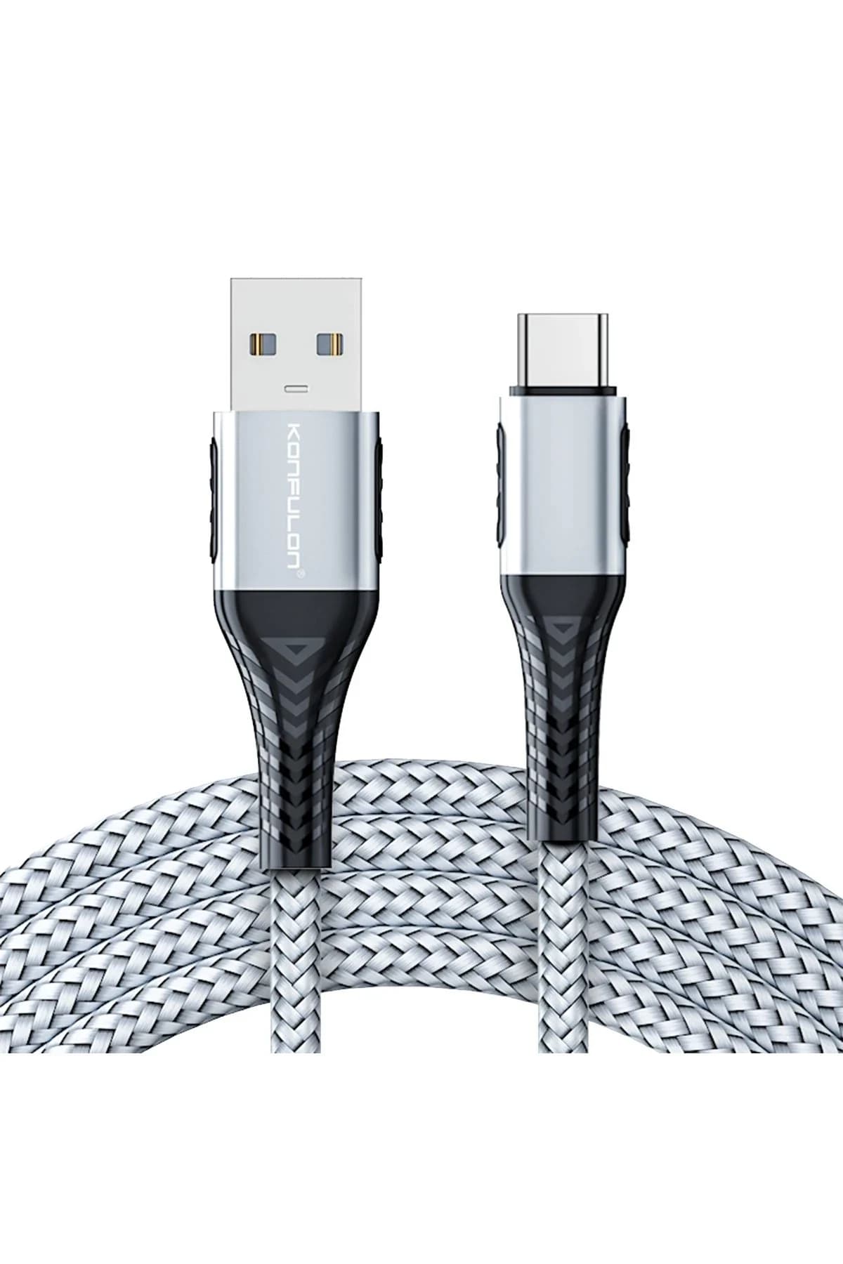 Konfulon DC34 Usb 3.0 to Type-C 1M Tel Örgü 60W Kablo - Gümüş