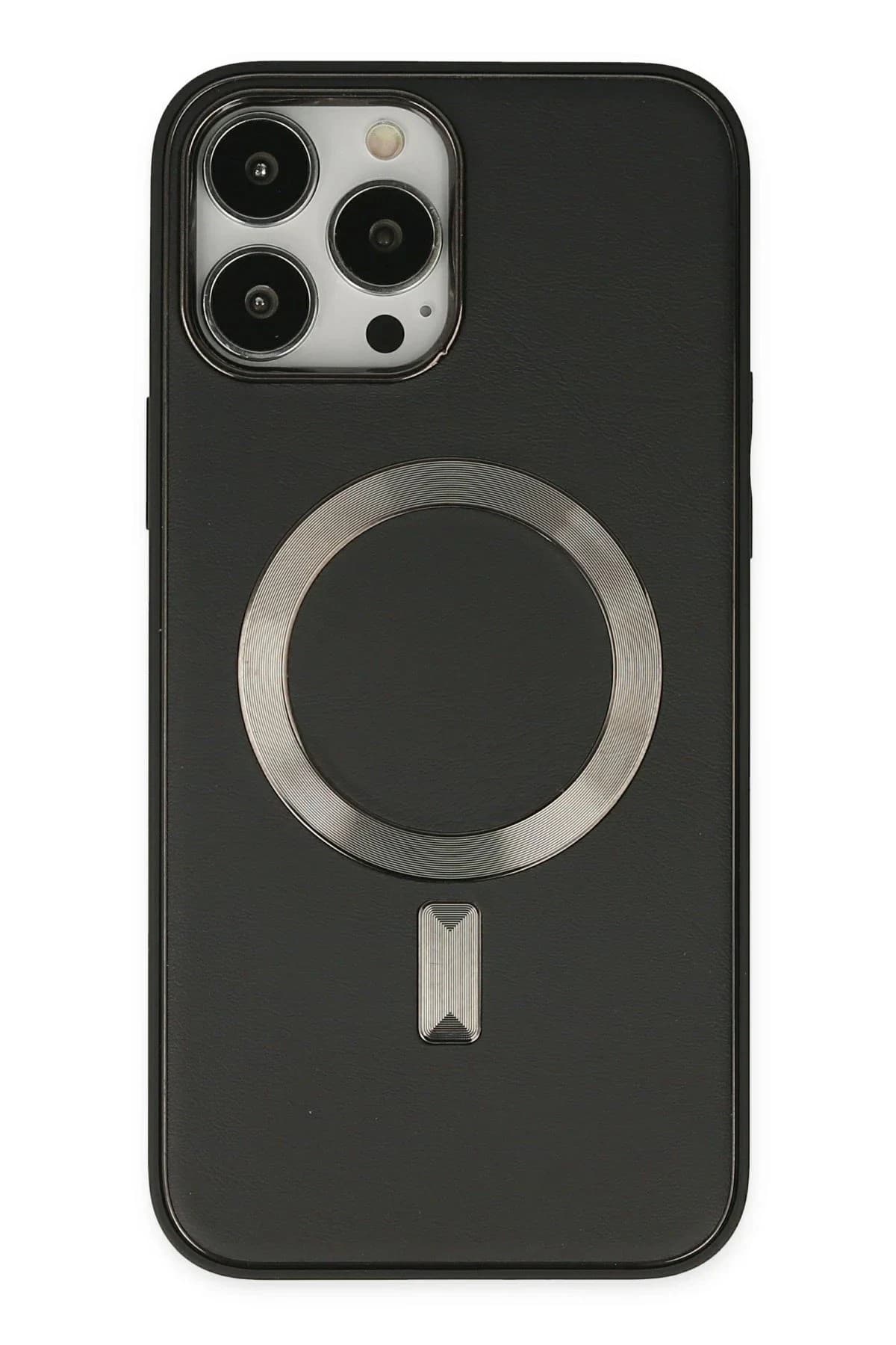 uryport Apple iPhone 14 Pro Max Kılıf Coco Deri Magneticsafe Silikon - Siyah